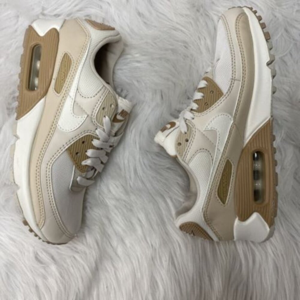 Air Max 90 Women's Athletic Shoes in White and Tan